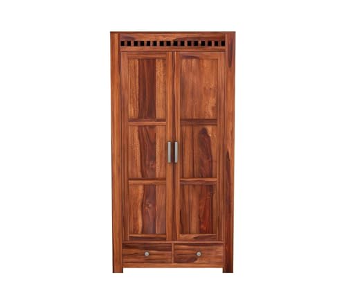 Image of Rajotiya FurnitureSheesham Wood Wardrobe with 2 Drawer and 4 Shelves Storage for Bedroom Wooden Almirah for Clothes for Living Room Bedroom Home, Solid Wood Furniture | (J-Hony)