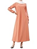 IBAKOM Abaya for Women Modest Muslim Dress Ramadan Eid Prayer Clothes Full Length Dubai Islamic Jalabiya Arabian Turkish Jilbab Middle East Kaftan Maxi Dress Muslim Clothes Peach Pink L