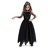 Spooktacular Creations Kids Halloween Costumes, Dark Princess Costume for Girls, Black Dress with Crown for Halloween Fairytale Role Play, School Play, M