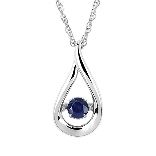 Brilliance in Motion .925 Sterling Silver Dancing Genuine Sapphire September Birthstone Tear Drop Pendant Necklace with 18" Chain