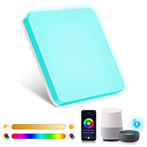 Kallrra RGB LED Deckenleuchte Dimmbar Kompatibel mit Alexa Google Home APP, 28W 3000LM LED Deckenlampe WiFi Farbwechsel, IP54 Lampe für Kinderzimmer Wohnzimmer Schlafzimmer, 3000-6000K, Φ28cm Cover