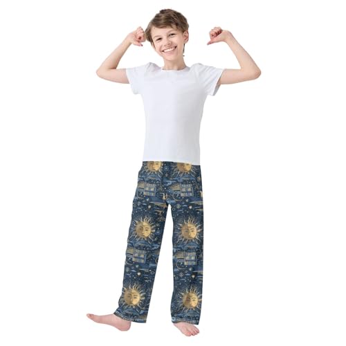 ALAZA Sun Cloud Blue Gold Pajama Lounge Pants Long Sleep Pajama Bottoms with Pockets3