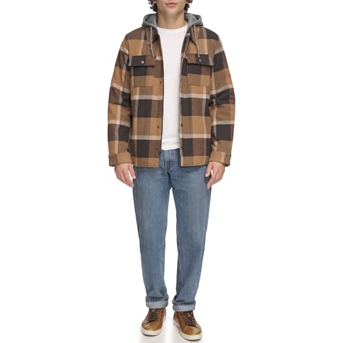 Image of Levi's mens Plaid Sherpa Lined Hooded Shirt Jacket (Regular & Big & Tall Sizes)