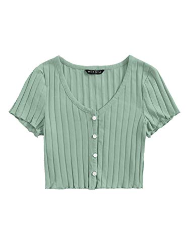 Verdusa women's v neck short sleeves button front cardigan rib kn…
