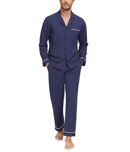 Pyjama long homme en coton bleu marine pour des soirées cocooning