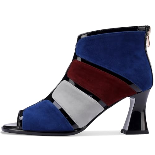 TDD High Heels for Women Chunky Peep Toe Booties Stylish Sexy Shoes Dressy Comfortable Patent Leather Sandals Elegantes Sparkly Boots Zip Wedge Ladies Summer Formal 3 Inch Pumps2