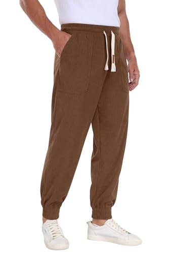 Askdeer Mens Corduroy Joggers Pants Casual Cargo Pants Drawstring Elastic Waist Baggy Tapered Sweatpants with 3 Pockets Brown3