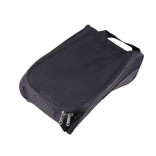 Zippered Shoe Bag with Handle for Golf Travel Black Polyester