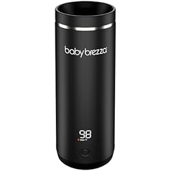 Baby Brezza Portable Baby Bottle Warmer - Breastmilk + Formula Safe, Black | 3x Faster Travel Warming, Up to 8 Bottles with 4 Temp Settings, No Bottle Adapters + Safe, Even Heating, Dishwasher Safe