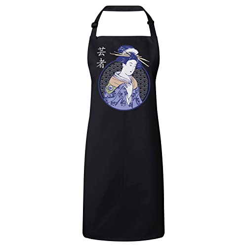Tablier cuisine noir Geisha pour femme motif kimono japonais