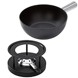 KUHN RIKON Caquelon Aluminium schwarz, 22 cm, induktionstauglich und Rechaud Simple für Käsefondue