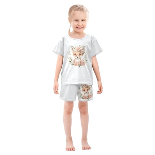 Fox Rose Portrait White Pajama Set Short Sleeve Pajamas Shorts Sets Cotton PJS 2 Piece Clothes Set 5Y3