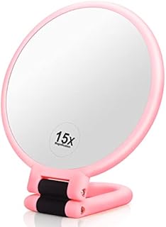 Handheld Mirror, 1x 15x Magnifying Makeup Mirror with Handle – Martvex Double Side Hand Held Mirror with 1x15x Magnification & Foldable Handle, Portable Travel Makeup Hand Mirror for Women(Pink)