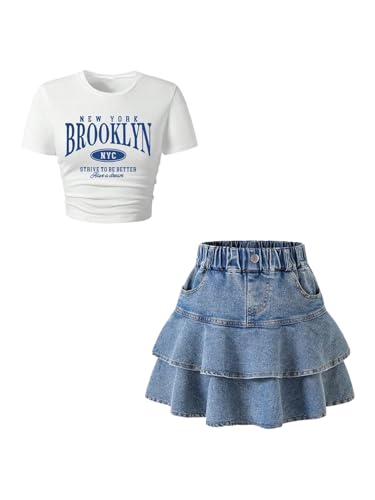 SweatyRocks Girl's 2 Piece Outfits Y2k Short Sleeve Graphic Tees