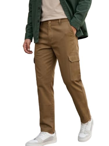 Image of Urbano Fashion Men's Khaki Regular Fit Solid Cargo Chino Pant with 6 Pockets