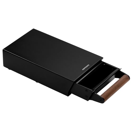 Normcore Espresso Knock Box Drawer, 304 Stainless Steel Under-Grinder Knock-Out Drawer with Walnut Wood Handle Fits Niche Zero & Fellow Ode, Shock-Absorbing Knock Bar, Size S, Matte Black