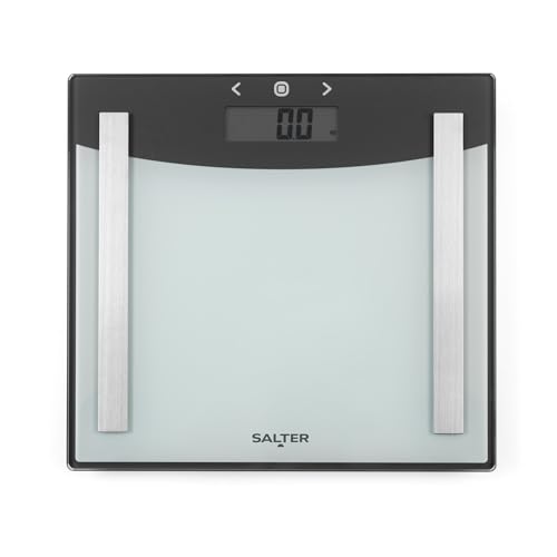 Salter Glass Analyser Bathroom Scale Electronic Digital Bodyweight Body Fat Scale 180kg/28st 3lb Athlete Mode LCD Easy To Read Display Step On Instant Readings Includes Carpet Feet & Batteries