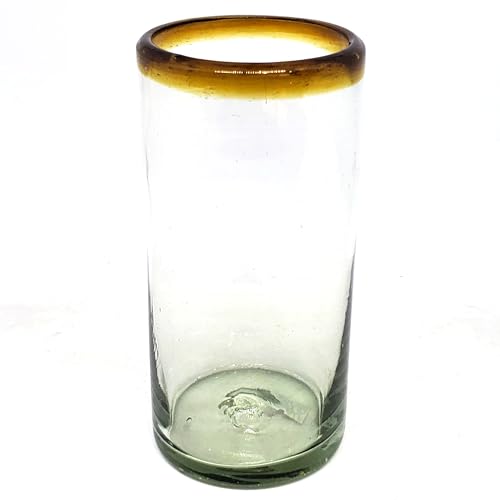 Amber-Rim-20-oz-Tall-Iced-Tea-Glasses-set-of-6-Mexican-Handmade-Glassware-Recycled-Glass-Lead-Toxin-Free-Tall-Iced-Tea Amber Rim 20 oz Tall Iced Tea Glasses set of 6 Mexican Handmade Glassware Recycled Glass Lead Toxin Free Tall Iced Tea