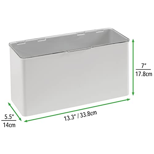 Mdesign Plastic Stackable Organizer Storage Box With Hinged Lid For Home, Or Classroom - Holds Scissors, Pencils, Sewing, Crafting, And Jewelry Supplies - Includes 24 Labels, Stone Gray/Clear #TOP2