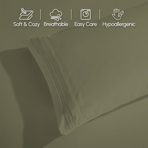 Elegant Comfort Luxurious 1500 Premium Hotel Quality Microfiber 4-Piece Sheet Set, 18-24 Inches Deep - Extra Deep Pocket Sheets - Ultra Soft 4PC Deep Pocket Sheets, Queen, Sage/Green
