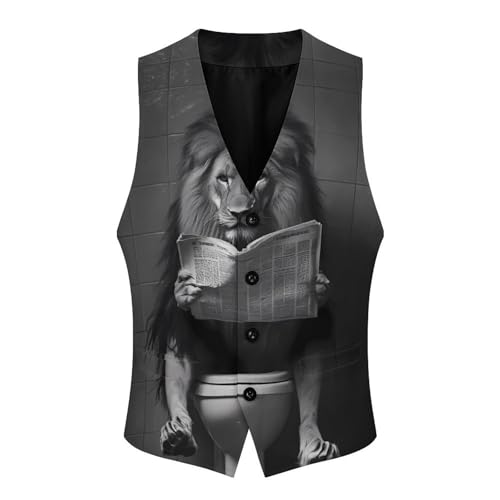 Funny Lion on Toilet Men's Suit Vests Business Formal Dress Vest V-Neck Waistcoat for Wedding Casual4