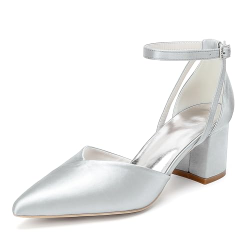 Women's Lace-Up Dress Heels Satin Formal Shoes w/ 6cm Stable Block Heel Comfort Fit Cushioned Sole for Special Occasions