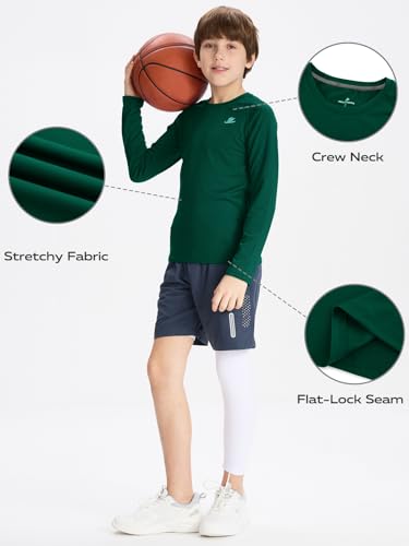 Image of DEVOROPA Youth Boys Compression Shirt Long /Short Sleeve Football Baseball Undershirt Quick Dry Kids Sports Baselayer Crewneck