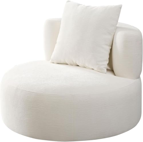 Image of Modern Curved White Sofa Couch with Plush Pillows - 4 Seater Upholstered Living Room Sofa | Contemporary Minimalist Design for Home, Office & Lounge.