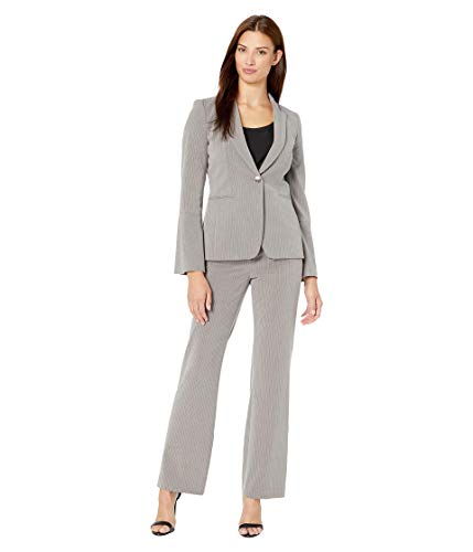 Tahari by ASL Bell Sleeve One-Button Jacket Pants Set Grey Pinstripe 8