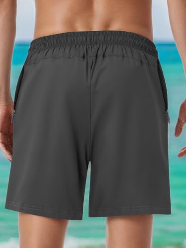 Men's Swim Trunks Solid Quick Drying Beach Swimming Board Shorts with Zipper Pockets2