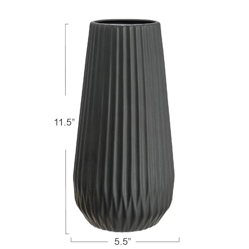 Vase rond cannelé grès noir mat relief décoration salon - 7