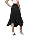 NILOUFO Womens Flowy High Waisted Midi Skirt, Asymmetrical Handkerchief Hem A-Line Summer Skirts Lightweight Pull-On with Elastic Waist (Black, Large)