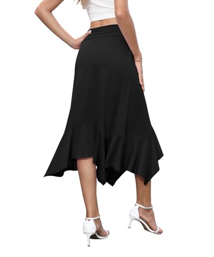 NILOUFO Women's Handkerchief Hemline Midi Skirt Summer Casual Flowy High Waisted Stretchy Skirts4