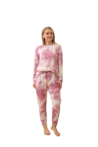 SOTOTOO Mommy and Me Tie Dye Matching Sweatshirt Set Long Sleeve Top And Long Pant With Pocket (Pink purple Mommy, X-Large)
