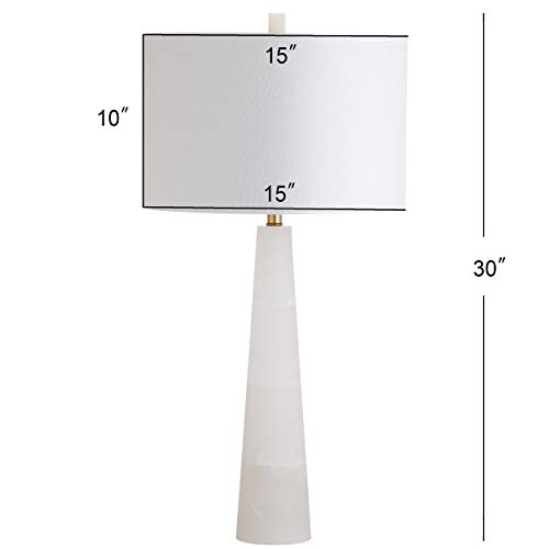 Image of SAFAVIEH Delilah Table Lamp 30 inch, Alabaster White TBL4067A | 30 inch Table Lamp, Genuine Alabaster, Drum Shade, Rotary Switch, LED Bulb Included, Easy Assembly