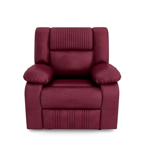 Image of Bharat Lifestyle Jerry Leather Look Suede Fabric Manual Recliner (Maroon) | 1 Seater Recliner Chair Sofa | 3 Comfort Positions | DIY Assembly | 1 Year Warranty | for Living Room, Bedroom
