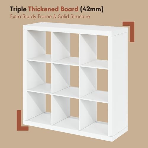 Image of Furinno Cubicle Record Player Stand, 9-Cube Vinyl Record Storage, White