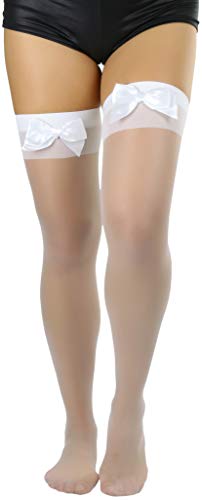 Image of ToBeInStyle Women's Opaque Long Thigh High Stockings w /Decorative Front Satin Bow
