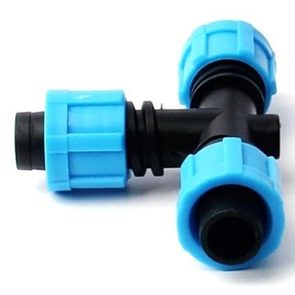 Conector de bloqueo de rosca de 3 vías PE azul de 25 uds., conector de codo en T de 16 mm de diámetro exterior for riego de jardín