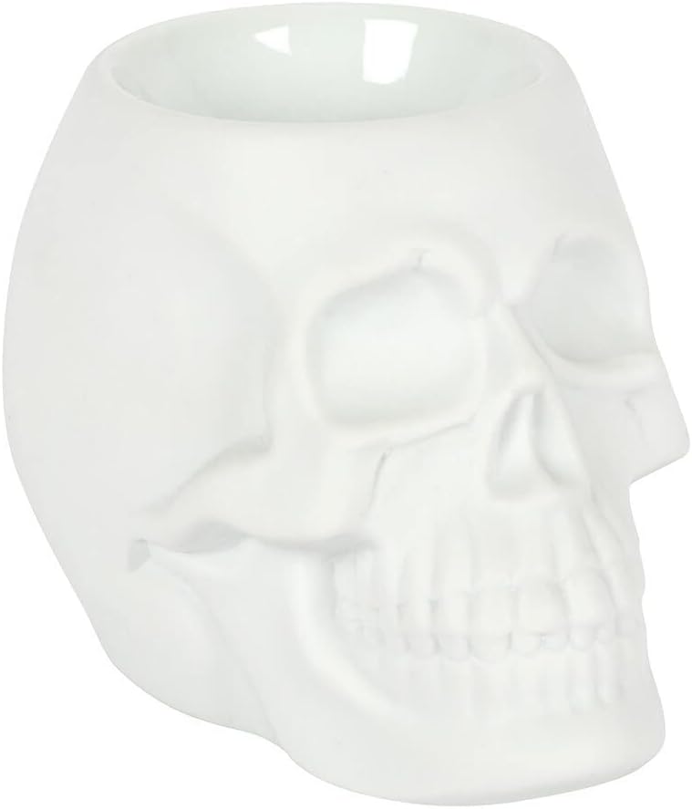 Spooky White Ceramic Skull Oil Burner - 10cm x 10cm (1 Pc.) - Luxurious Design, Premium Material, Aromatherapy Accessory - Ideal for Home & Office Decor
