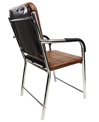 Image of Office Chair Visitor Chair with arm Rest with Steel Frame and Cushioned seat Back, Chair Without Wheels Holds up to 110 kg Heavy Design (3, Brown, Standard)