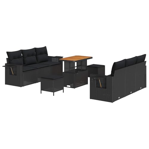 Tonture Garten-Sofa-Set mit Kissen, 9-teilig, Schwarz, Poly-Rattan und...
