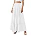 Maxi Skirts Linen Summer Flowy Tiered Elastic High Waisted A Line Vintage Pleated Long Skirts for Women Spring Boho Womens Clothing White 2XL