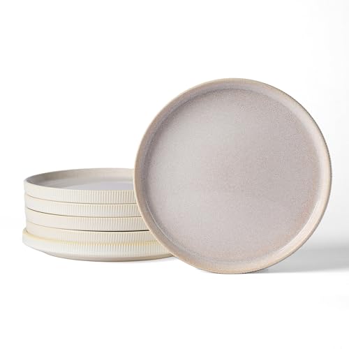 Jiwoo Frühstücksteller 6er Set Ø 20 cm Dessertteller aus Keramik Teller Set für 6 Personen mit handgefertigter Reaktivglasur Kuchenteller spülmaschinenfest und mikrowellengeeignet
