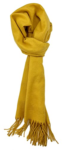 Plum Feathers Winter Scarf Shawl with Cashmere Feel - Rich Solid Colors Winter Scarves and Wraps 72" x 12", Mustard, One size