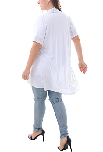 Zerdocean Women's Plus Size Short Sleeve Lightweight Soft Printed Drape Cardigan White 3X #TOP6