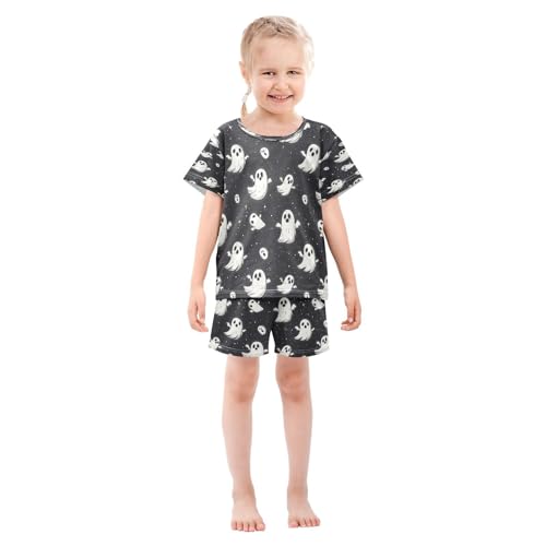 Pajama Sets Short Sleeve Ghostly Figures on Dark Soft Cotton Summer Sleepwear 2 Piece PJS Size 5-14T4