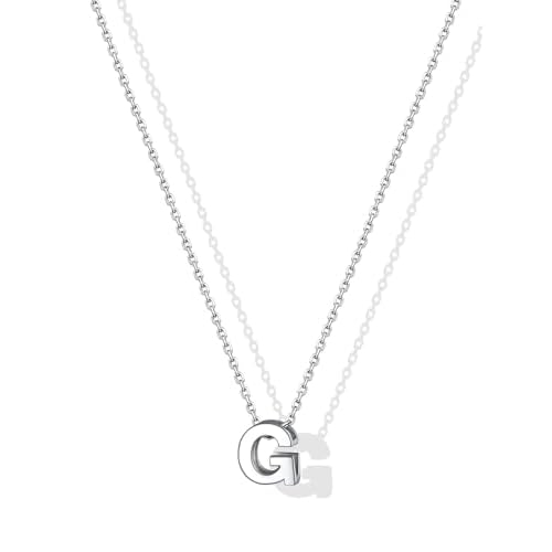 SILVERCUTE Valentines Day Gifts for Her - Small 925 Sterling Silver Initial Necklace for Women,Tiny Silver Initial Pendant Tiny Letter Necklace with Adjustable Chain,16"-18"