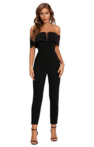 Sugar Poison Women Casual Loose Short Sleeve Belted Off Shoulder Romper Jumpsuits S Black #TOP1
