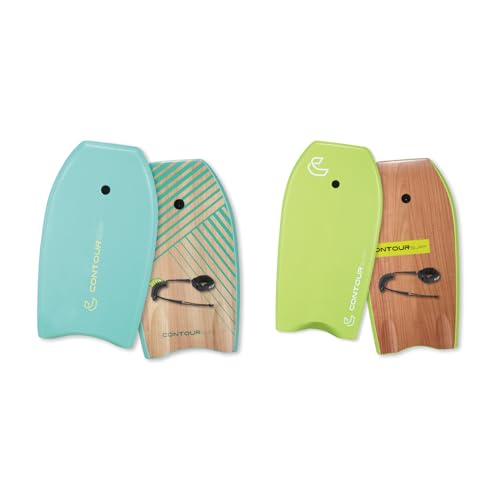 CONTOUR SURF Bodyboard Bundle – 37” & 33” Lightweight Beach Body Boards with EPS Core, HDPE Slick Bottom & Coiled Leash – Dual Pack for Adults, Teens & Kids – Summer Surf Boards for All Skill Levels